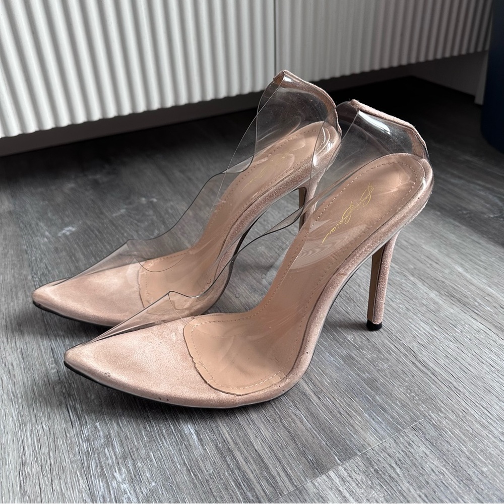 PVC Pointed Toe Nude Heels